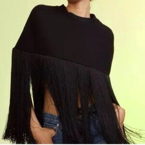 Cynthia Rowley Black Fringe Capelet Top Medium Festival Party Crop MSRP $395